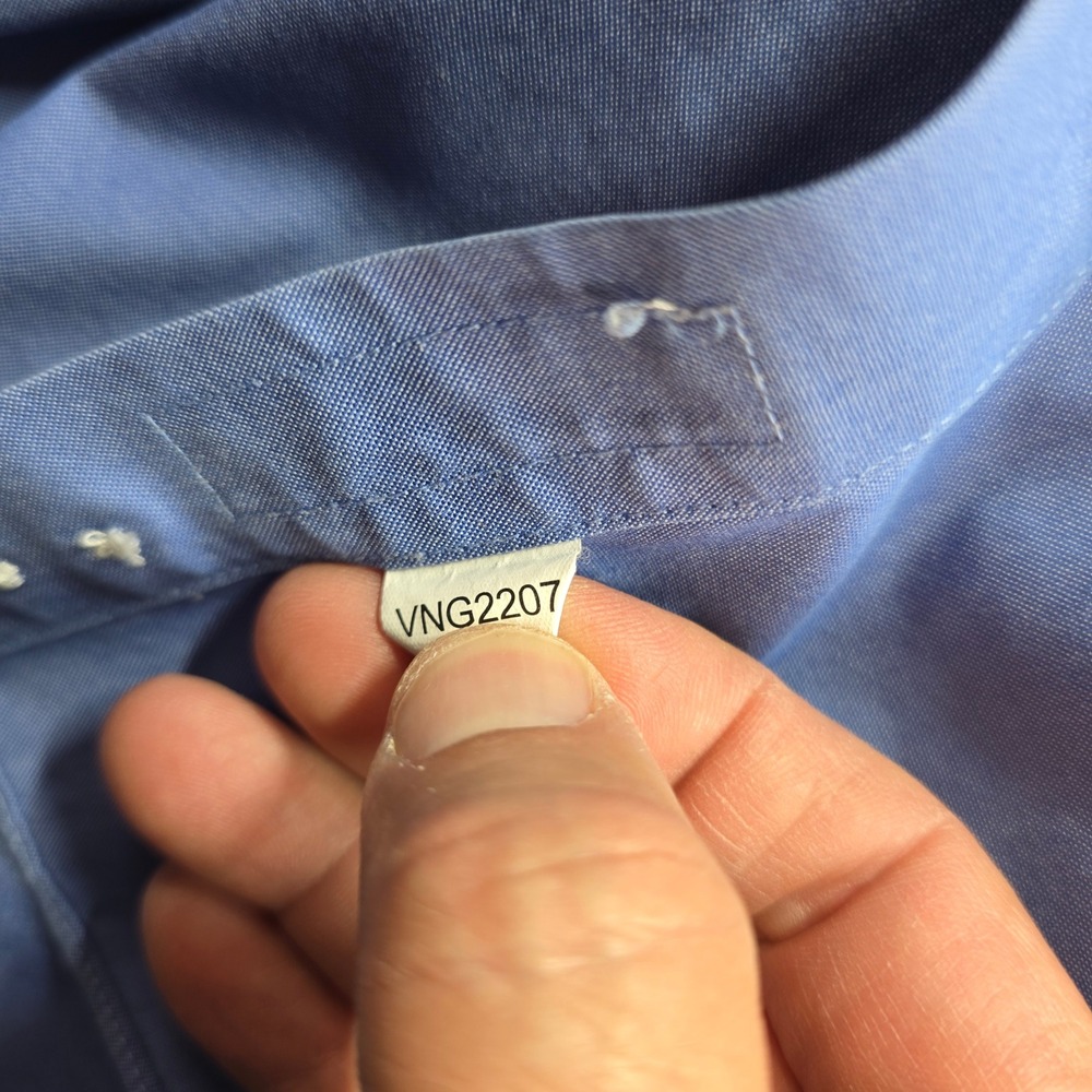 Roundtree & Yorke Button Down Shirt Mens 17 35 Blue Gold Label Fitted Non-Iron - Picture 4 of 10